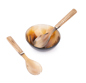 Meilleure vente bol à salade en corne de buffle personnalisé ensemble de cuillères bols en corne multifonctionnels de haute qualité le plus pur polonais miroir sans danger pour les aliments - Product Image 4