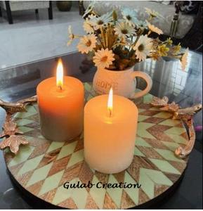 Modern Design Wooden Round Tray with Gold Metal Handles Solid Wood Patchwork Serving Tray for Home & Kitchen Gifting - Product Image 4