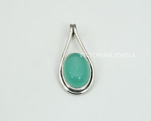 Pendentif en argent sterling massif 925 Aqua Calcedony Mars Month Birthstone - Product Image 2