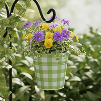 Jardinière en métal à carreaux vertes durables personnalisée avec poignée |   Mini pot de fleurs en forme de seau pour la décoration intérieure et extérieure, jardin, cadeau