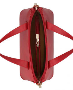 High Quality Women's Red Genuine Leather Stylish Zipper <b>Handbag</b> Two Carry <b>Handles</b> Crossbody Wholesale OEM Custom Logo & Colors - Product Image 3