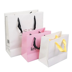 Sacs à provisions en papier recyclables avec logo personnalisé-Sacs cadeaux de luxe avec poignée en ruban - Product Image 5