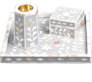 Hand-Made Shell Inlay Incense Burner Set with Tray and <b>Candle</b> <b>Holder</b> Blue White Hexagon Pattern Aromatic Use All-Season - Product Image 4