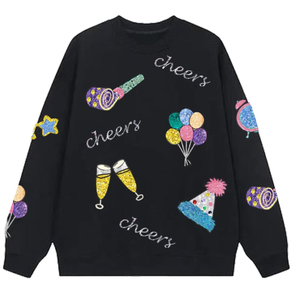 Nouvel an grande taille femmes 100% coton personnalisé pulls décontractés paillettes travail manuel tendance produit fête célébration - Product Image 2