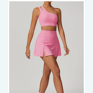 Ensemble de jupe de Yoga à carreaux pour femmes 2025 Fitness robe de Tennis avec costume entraînement une épaule vêtements de Sport acheter robe de Tennis - Product Image 2