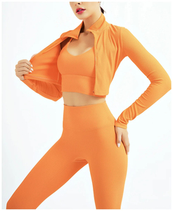 Naranja Mujeres Deportes Yoga Ropa Camisas de manga larga Cremallera Fitness Ropa de mujer al por mayor - Product Image 1