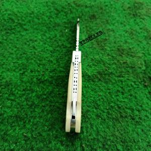 Cuchillo plegable de bolsillo hecho a mano J2 hoja de acero pulido espejo mango de hueso botón a prueba de herrumbre estilo cambio cubierta de cuero gratis - Product Image 4