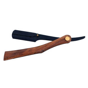 Maquinilla de afeitar de borde recto negra completa para hombre profesional con cuchillas intercambiables con mango de madera para un diseño de afeitado facial y corporal perfecto - Product Image 3