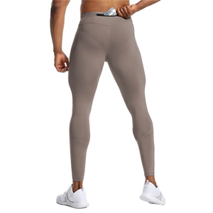 New Design Men's Compression Pants Mid Waist Solid Pattern Yoga Workout Tight <b>Leggings</b> Back <b>Pocket</b> Spandex/Polyester Material - Product Image 3