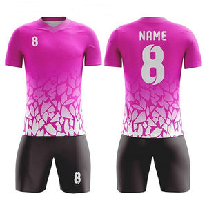 Tenue de football professionnelle d'usine, kit de football personnalisé imprimé par transfert thermique, vêtements d'équipe, maillot en polyester, col en V, manches courtes - Product Image 3