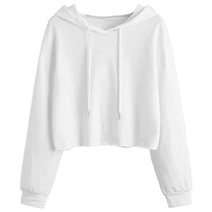 Nuevo estilo French Terry Cropped Raw Hem Hoodies Mock Neck Quarter Zip Pullover Mujeres Crop Sudadera - Product Image 1