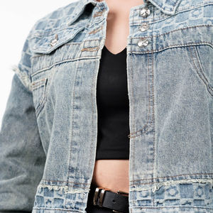 High Quality Long Sleeve <b>Women's</b> Crop Denim <b>Jacket</b> Wholesale Price Plain Washed Casual <b>Women</b> Denim <b>Jacket</b> - Product Image 5