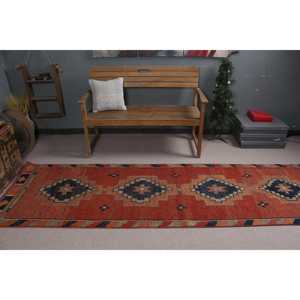 Vintage Turkish Herki <b>Runner</b> Rug 2.8x10.1 ft, <b>Red</b> Moroccan Rug Wool - Product Image 3