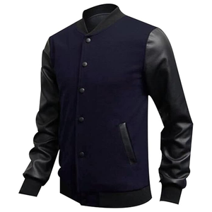 Blouson aviateur universitaire à la mode pour hommes avec col montant et manches en cuir Veste de baseball - Product Image 3