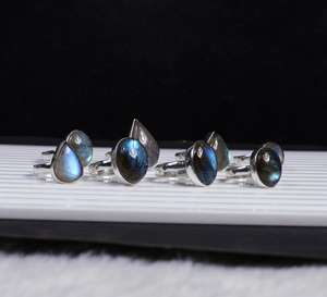 Natural Blue Labradorite Gemstone <b>Rings</b> Jewelry Making for <b>Silver</b> Jewelry Supply <b>Boho</b> <b>Rings</b> Wholesale Bezel Set <b>Rings</b> Jewelry - Product Image 3