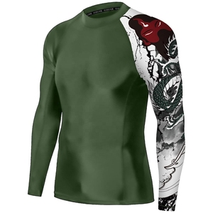 <b>Men</b> Long Sleeve <b>Compression</b> <b>Shirt</b> Green Dragon Print Fitted Moisture Wicking MMA Rash Guard Mixed Martial Arts Apparel - Product Image 1