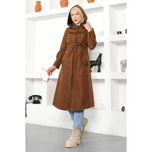 Gabardina con Capucha para Mujer, con Relleno de Algodón, Tejido de Punto Largo, Cierre de Cremallera y Decoración de Botones, para la Temporada de Otoño - Product Image 3