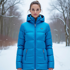 เสื้อแจ็กเก็ตทรงพองมีซิปมีฮู้ดสำหรับผู้หญิงเสื้อโค้ทขนเป็ดแขนยาวให้ความอบอุ่นในฤดูหนาวทรงเข้ารูปลำลองสำหรับผู้หญิง - Product Image 4