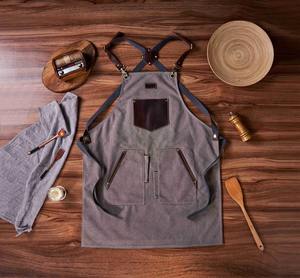High Quality Unisex <b>Waterproof</b> Canvas Leather Accessories <b>Apron</b> Customized Logo Printing Restaurant & Bar Uniforms AAA-0020C - Product Image 1