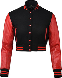 Vente en gros de veste universitaire recadrée de style vintage pour femmes avec logo personnalisé nouvelle veste en cuir brodée à la mode pour la saison en plein air - Product Image 4