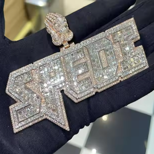 Pendentif en diamant Moissanite personnalisé vvs clarity Nom Pendentif en diamant Hip Hop entièrement glacé Vvs en argent 925 - Product Image 6