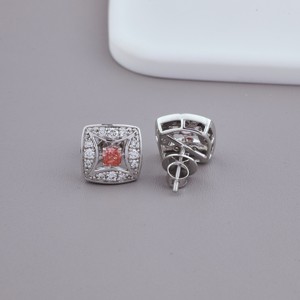 IGI Certified Cushion Cut <b>Pink</b> Lab Grown Diamond Halo Stud Earrings Solid 925 Sterling Silver Square Halo Diamond Earrings - Product Image 3