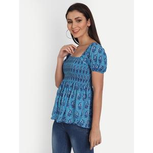 Casual Blue Cotton Half Sleeve <b>Top</b> Embroidered Vintage Design Sizes XL Spring Autumn Season Poplin <b>Linen</b> Knitted Rayon Viscose - Product Image 3