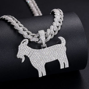 Pendentif chèvre et mouton en argent sterling 925 diamant de laboratoire vintage pour hommes et femmes bijoux hip hop glacés avec test de diamant réussi - Product Image 3
