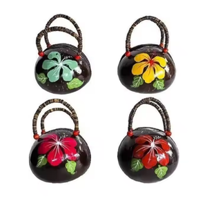 VIET FARGIMEX Women's Fashion Coconut Shell <b>Handbag</b> with Cotton Lining High Quality Handcraft Round Shape and Zipper Closure - Product Image 5
