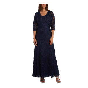 Robe de soirée et boléro R&M Richards pour femme, ornés de soutaches, bleu marine, tailles XS-XL, coupe trapèze, taille empire, pour soirée, tailles 6 - Product Image 1