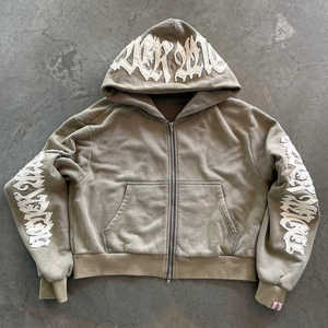 Personalizado Premium bordado Logo hombres 400 Gsm ejército verde conjunto chándal para aduanas hombres ropa parche Logo 2025 - Product Image 5