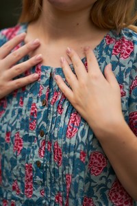 Hand Block Printed Rosabella Dress Boho Cotton Floral Grey Blue Rose Casual Occasion Dress - Product Image 6