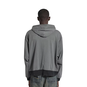 Custom Men's Reversible Boxy Fit <b>Black</b> Grey Casual Retro Contrast Hem High Quality French Terry <b>Fabric</b> Zipper Hoodie - Product Image 5