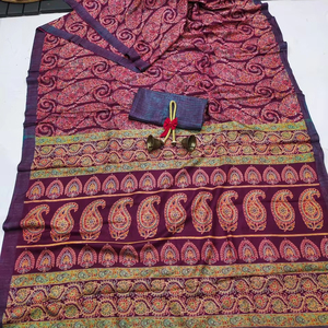 Sari indien de luxe en soie tissée à la main pour femmes, imprimé à la main, classique, lourd, pour les fêtes, les mariages, les événements décontractés, à porter pour les femmes - Product Image 1