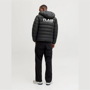 Veste matelassée en denim de haute qualité pour homme, style vintage, col à capuche, logo brodé sur le devant, motif uni, fermeture éclair d'hiver - Product Image 3
