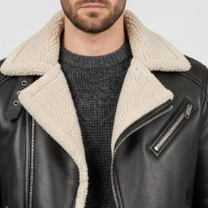 Chaqueta de Invierno de Piel de Vaca con Forro de Borrego, Estilo Clásico, con Logotipo Frontal, Ecológica y de Lujo - Product Image 6