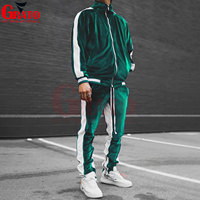 Ensemble de survêtement unisexe grande taille 2 pièces en velours doux, respirant, écologique, léger, coupe-vent, avec veste zippée et pantalon de survêtement 100%