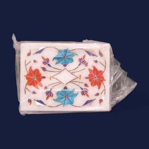 Boîtes à bijoux incrustées de marbre de conception unique faite à la main 10x7.5 cm coffrets cadeaux en marbre italien pour la décoration de la maison et les cadeaux - Product Image 1