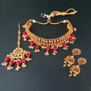 การสร้างสรรค์ที่แท้จริง FBB0073B สร้อยคอทองแดงพร้อมหินโฆษณาและชุบทอง Maang Tikka ชุดเครื่องประดับแฟชั่นสไตล์วินเทจสำหรับเป็นของขวัญ - Product Image 1