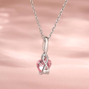 Collier en argent sterling Jeulia Eternal Love avec pendentif en forme de cœur, zircon plaqué rhodium et pierres de naissance en perles - Product Image 6