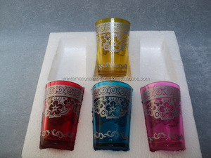 Vasos de té hechos a mano de Marruecos, vaso de vidrio para beber, vaso de agua pequeño plateado y dorado - Product Image 2