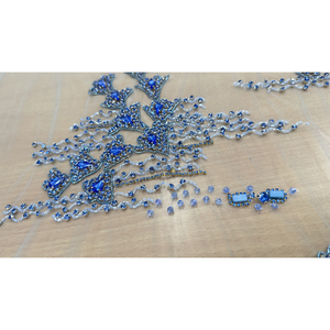 Royal Luxury <b>Fabric</b> with Sapphire Crystal Embroidery 100% Polyester Breathable Hexagonal & Dot Jacquard Lace Style - Product Image 2