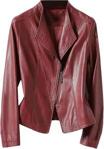 Manteaux courts en cuir véritable pour femmes Vestes à glissière en peau de mouton noire - Product Image 5