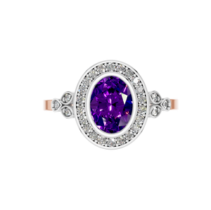 Elegante anillo de compromiso personalizado de Plata de Ley 925 Original Moissanite Halo sintético corte ovalado amatista 29-piedra chapada en rodio - Product Image 3