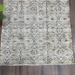 Vintage Turkish Rug 2.6x6.6 ft Gray <b>Brown</b> Southwestern <b>Wool</b> Patchwork Rug with Eco-Friendly Latex Backing - Product Image 2