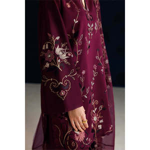 Ensemble IZNIK-3PC : Haut en mousseline de soie brodé, dupatta brodé en organza et pantalon - Collection BIC-4884 - Product Image 5