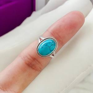 Bague turquoise en argent sterling 925 faite à la main bijoux de créateur en pierres précieuses naturelles avec sertissage de lunette en diamant de taille ovale - Product Image 3