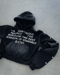 Sudaderas con Capucha Personalizadas Estilo Vintage, Lavadas, Decoloradas por el Sol, con Cierre, Logotipo Bordado, Impresión, para Hombre, Algodón Grueso, Pedrería, Desgastadas - Product Image 1