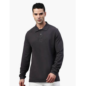 2025 nouveau Style hommes longue barre chemise en gros hommes à la mode mercerisé coton entrelacé revers à manches longues Polo - Product Image 1