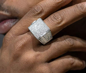 Bague de luxe personnalisée pour homme, style hip-hop, avec gros diamants glacés, en argent massif 925, diamants Moissanite VVS1 véritables, plaqué rhodium - Product Image 2